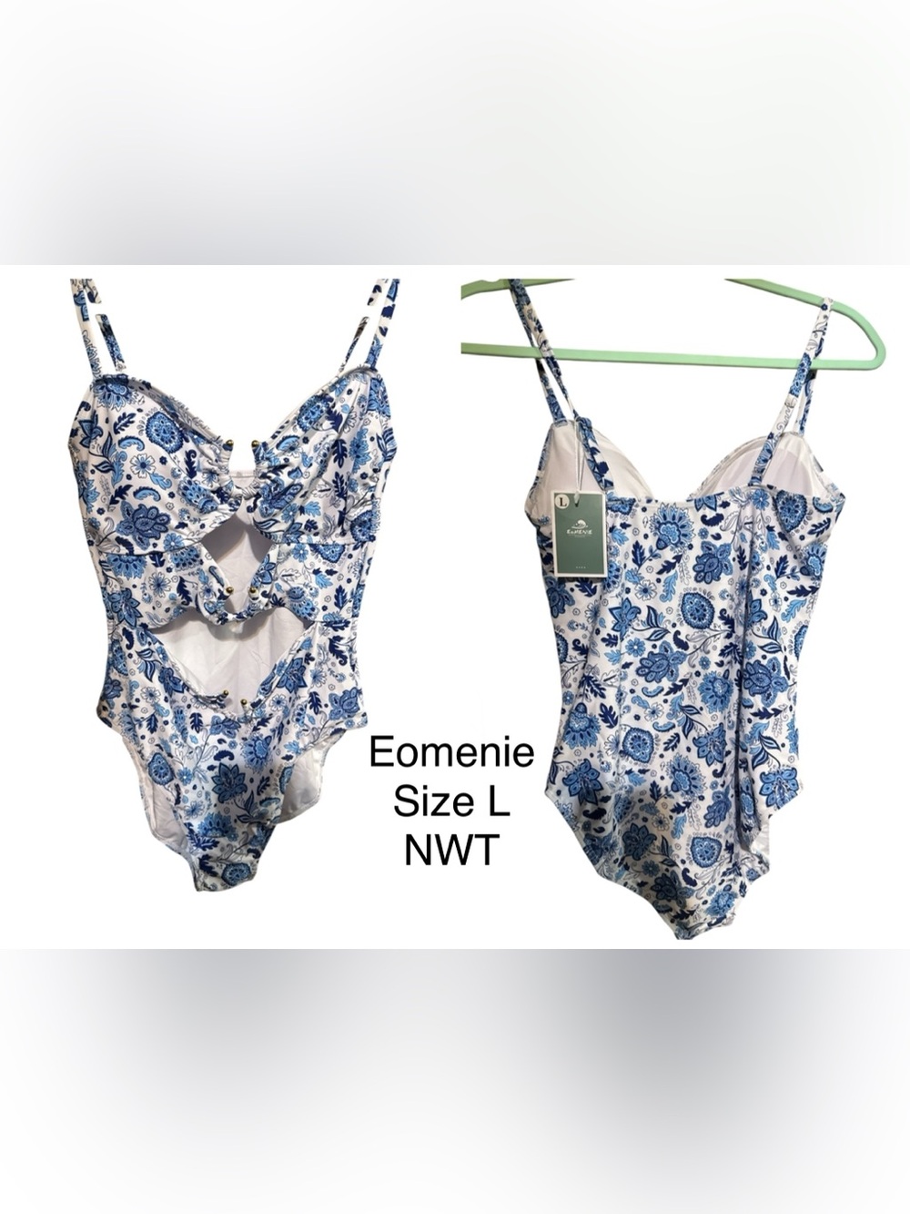 Eomenie Blue Paisley Cutout One-Piece Swimsuit - Size L